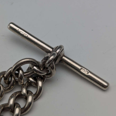 Late 19th Century British Antique Sterling Silver Albert Chain 61g Lapis Lazuli Fob