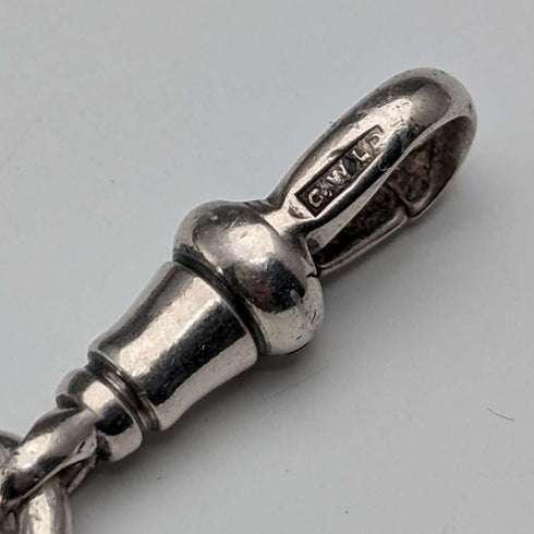 Late 19th Century British Antique Sterling Silver Albert Chain 61g Lapis Lazuli Fob