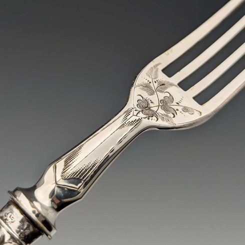Circa 1860 British Antique Sterling Silver Handle Dessert Cutlery Pair