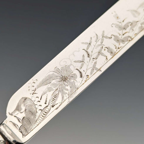 Circa 1860 British Antique Sterling Silver Handle Dessert Cutlery Pair
