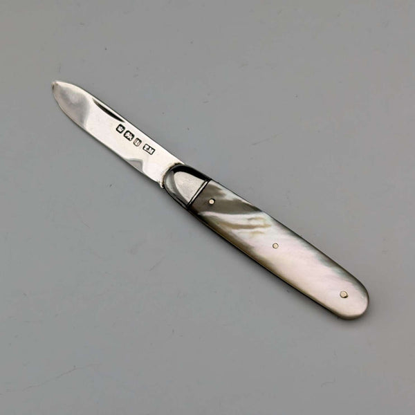1911 年英國古董白色珍珠手柄純銀刀片小刀 Thomas Marples