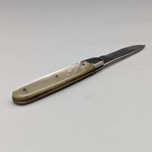 1911年 英国アンティーク 白蝶貝ハンドル 純銀ブレード ペンナイフ Thomas Marples