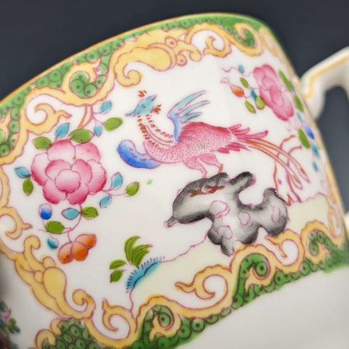 20世纪前半 英国古董 明顿(Minton)茶杯三件套 一对 绿彩凤鸟纹