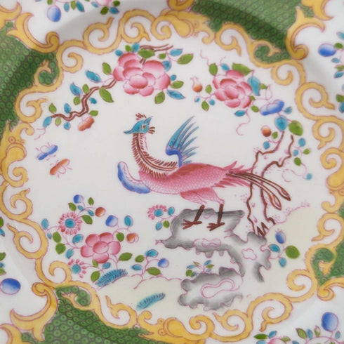 20世纪前半 英国古董 明顿(Minton)茶杯三件套 一对 绿彩凤鸟纹
