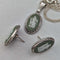 British Vintage Wedgwood Sterling Silver & Green Jasper Pendant and Earrings Set