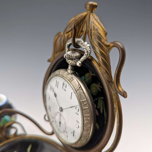Circa 1900 British Antique Brass, Ceramic Pocket Watch Holder Accessory Tray