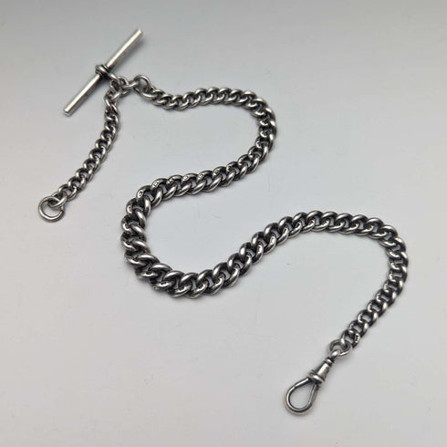 Cadena Albert de plata esterlina, antigüedad británica de alrededor de 1902, 54 g