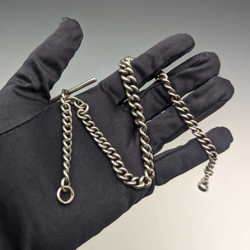 Cadena Albert de plata esterlina, antigüedad británica de alrededor de 1902, 54 g