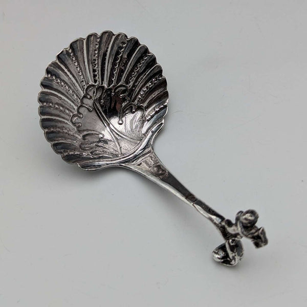 约1890年 瑞士古董 纯银茶勺 贝壳与天使装饰