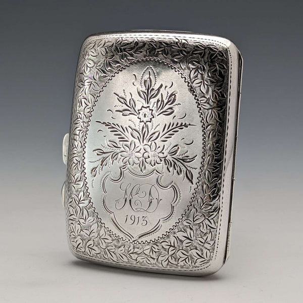 1912 British antique sterling silver cigarette case 62g Joseph Gloster