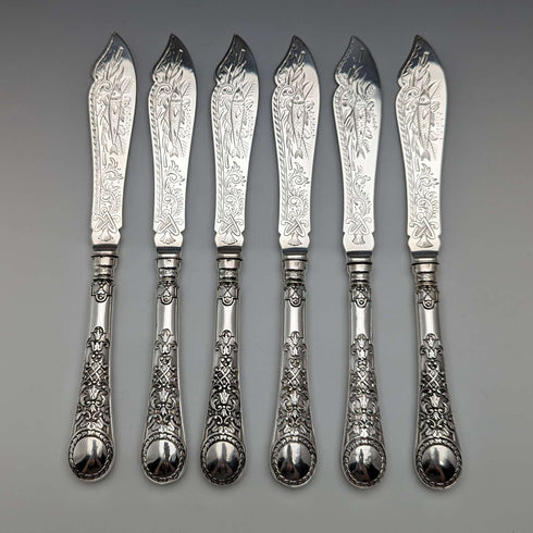 1871 年英國古董純銀魚餐具組 6 對共 607 克 Martin and Hall 木盒
