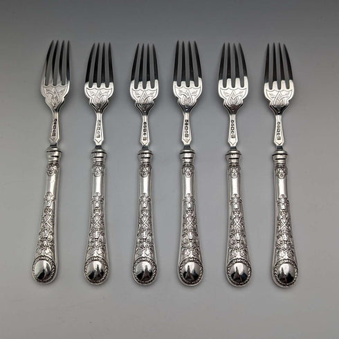 1871 年英國古董純銀魚餐具組 6 對共 607 克 Martin and Hall 木盒