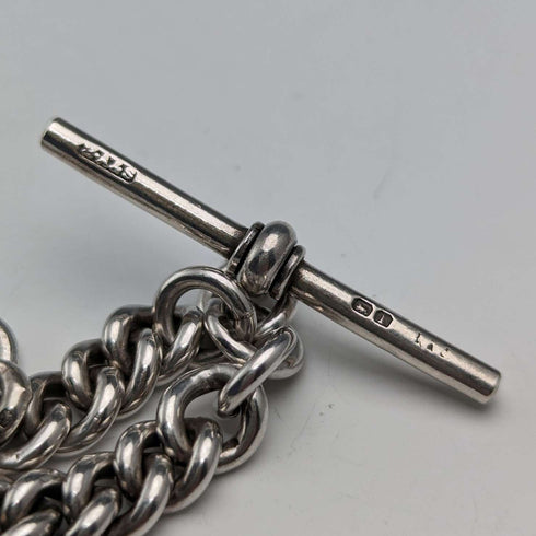 1910 British antique sterling silver Albert chain, extra thick 65g medal fob