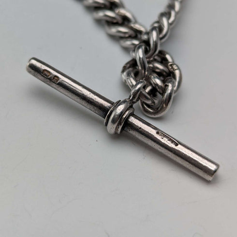 Cadena Albert de plata esterlina antigua inglesa, aprox. 1900, extra gruesa 74g, con estuche para cerillas (vesta case)