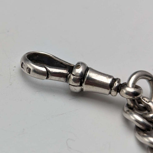 Cadena Albert de plata esterlina antigua inglesa, aprox. 1900, extra gruesa 74g, con estuche para cerillas (vesta case)