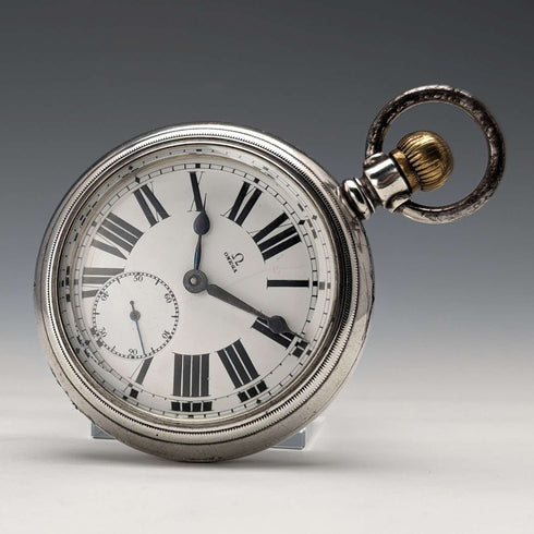 1905년경 앤티크 오메가 회중시계 은장 직경 59mm 철도 시계 작동 양호