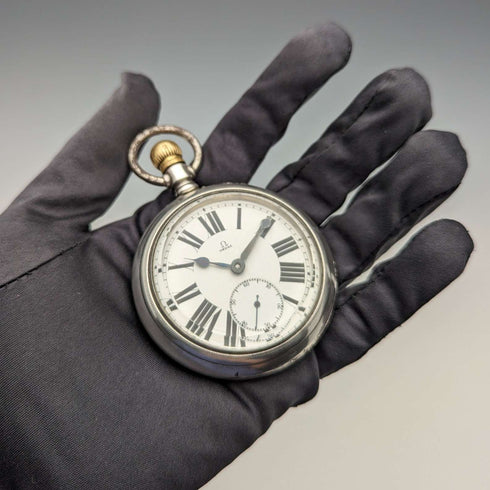 1905년경 앤티크 오메가 회중시계 은장 직경 59mm 철도 시계 작동 양호