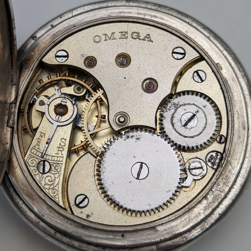 1910年頃 アンティーク オメガ 懐中時計 銀側ハンターケース 動作良好