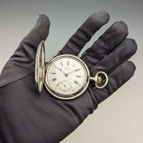 1910年頃 アンティーク オメガ 懐中時計 銀側ハンターケース 動作良好