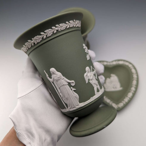 British Vintage Wedgwood Green Jasperware 4-piece set