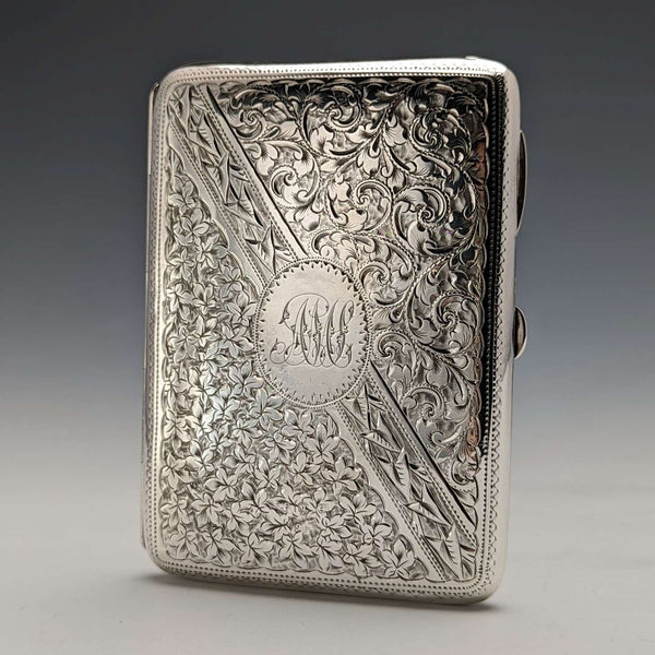 1895 British antique double door sterling silver card case 101g Joseph Gloster