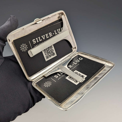 1895 British antique double door sterling silver card case 101g Joseph Gloster