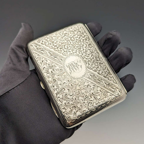 1895 British antique double door sterling silver card case 101g Joseph Gloster