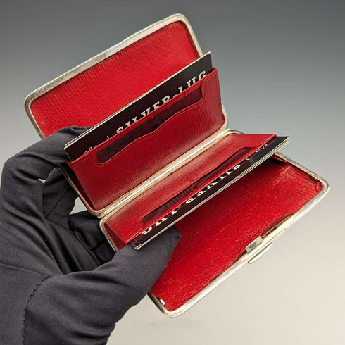 Tarjetero de plata pura, estilo antiguo inglés, doble apertura, 108 g, Deakin and Francis, 1906