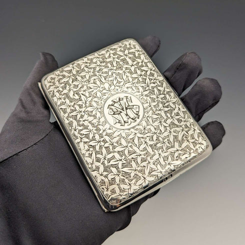 Tarjetero de plata pura, estilo antiguo inglés, doble apertura, 108 g, Deakin and Francis, 1906