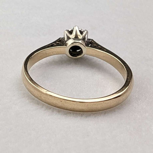 Anillo vintage británico de oro de 9 quilates y diamante de 1980 (talla 12) RandD