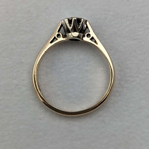 Anillo vintage británico de oro de 9 quilates y diamante de 1980 (talla 12) RandD