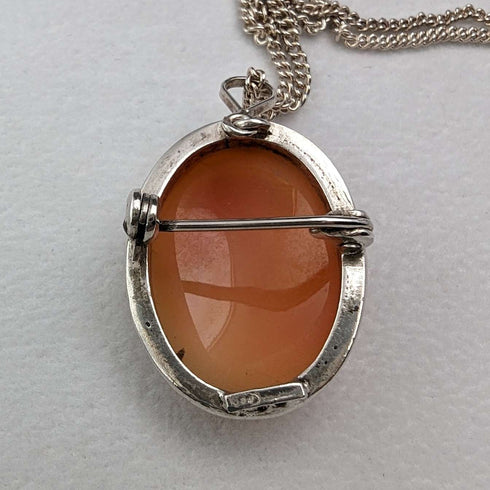 Colgante camafeo vintage, broche y collar de plata de ley
