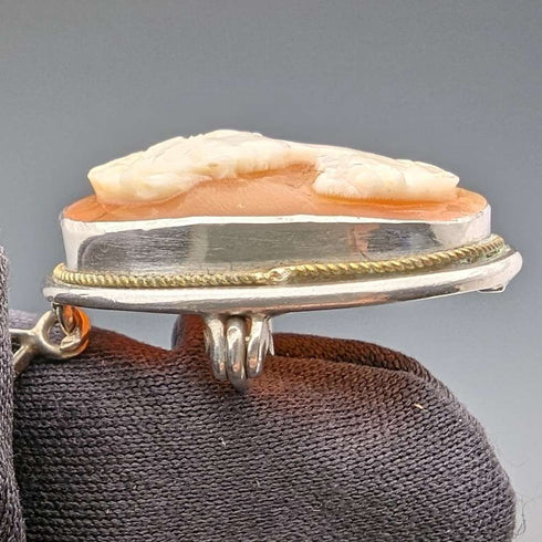Colgante camafeo vintage, broche y collar de plata de ley