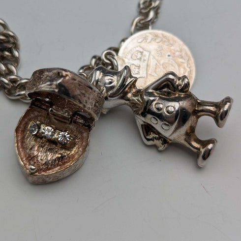 1970s British vintage sterling silver charm bracelet 60g
