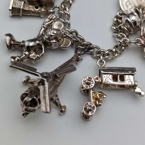 1970s British vintage sterling silver charm bracelet 60g