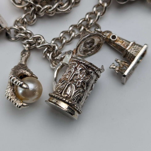 1970s British vintage sterling silver charm bracelet 60g