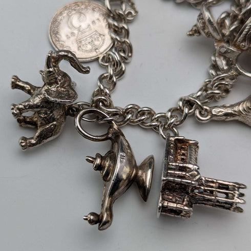 1970s British vintage sterling silver charm bracelet 60g