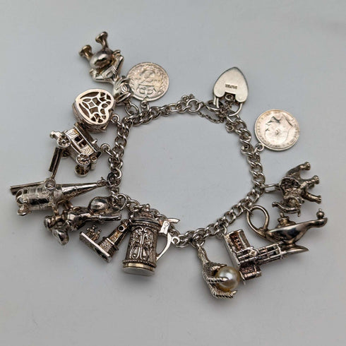 1970s British vintage sterling silver charm bracelet 60g