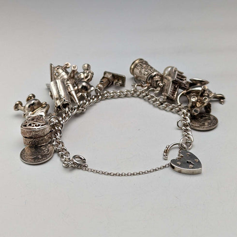 1970s British vintage sterling silver charm bracelet 60g