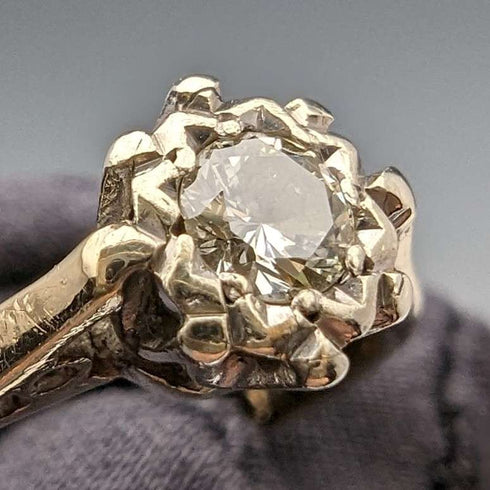 Anillo vintage británico de oro de 9 quilates y diamante de 1980 (talla 12) RandD
