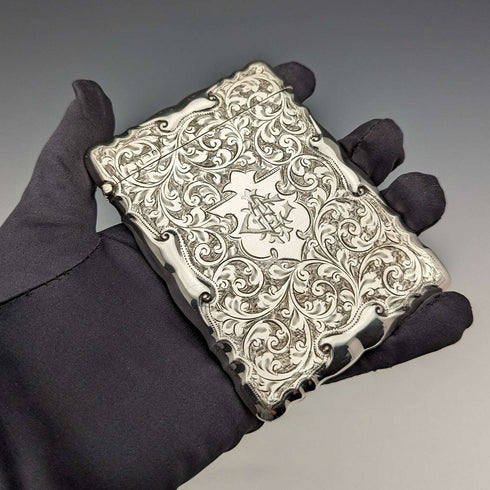 Tarjetero grande de plata de ley, antiguo, británico, 1903, 87 g, William Bruford and Sons