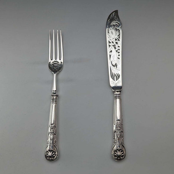 1836年 英国古董 纯银手柄 鱼类餐具套装 Elkington