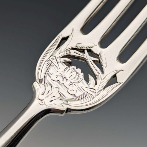 1836 British Antique Pure Silver Handle Fish Cutlery Pair Elkington