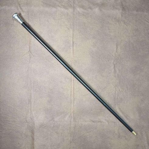 Bastón de caballero antiguo británico de 1922, plata maciza grabada con mango redondo, fuste negro, 90 cm, TD