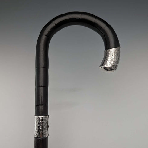 1911年 英国アンティーク 紳士用ステッキ 純銀装飾 ブラックシャフト 85cm Henry Tracy Sons