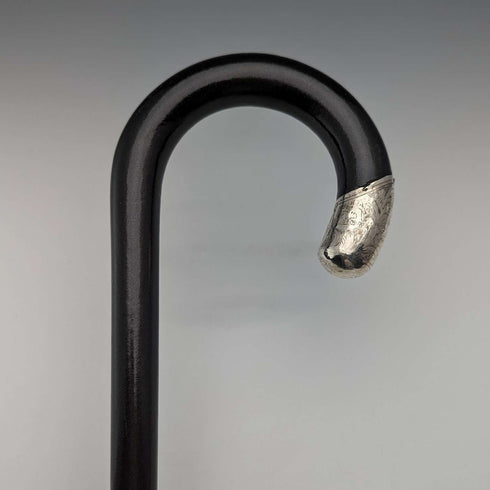 1928 Bastón vintage inglés para caballero, decoración de plata de ley, fuste negro, 91 cm, A&S