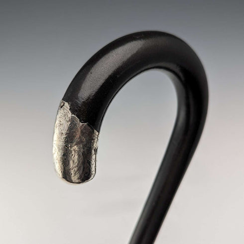 1928 Bastón vintage inglés para caballero, decoración de plata de ley, fuste negro, 91 cm, A&S