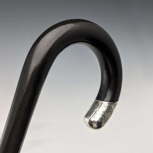 1928 Bastón vintage inglés para caballero, decoración de plata de ley, fuste negro, 91 cm, A&S