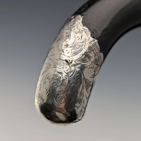 1928 Bastón vintage inglés para caballero, decoración de plata de ley, fuste negro, 91 cm, A&S