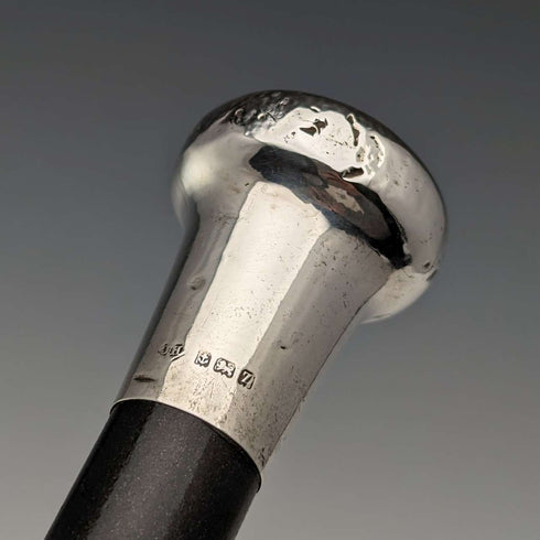 Bastón de caballero antiguo británico de 1924, mango redondo de plata esterlina, eje negro, 87 cm, JH